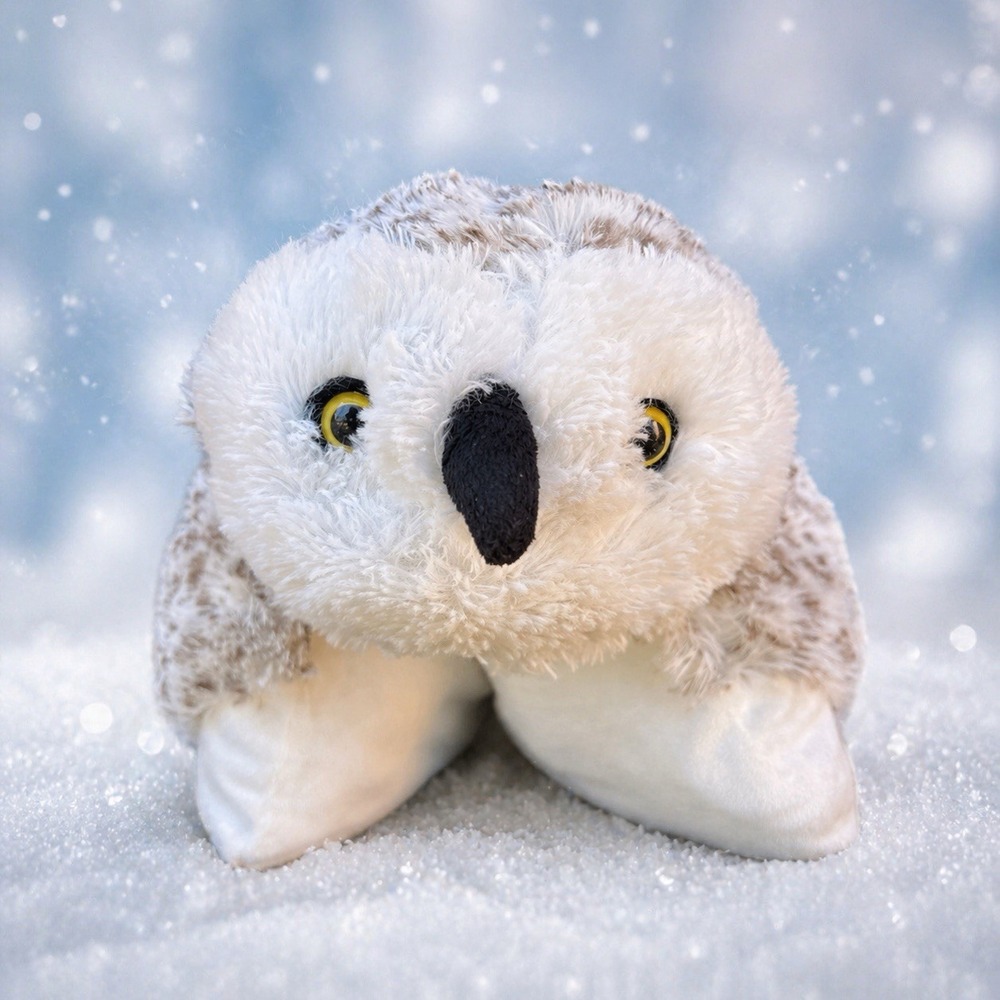 Pillow Pets Snowy Snow Wise Owl 2010 18" Original Folding Plush RARE HTF Retired